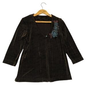 Y2K Slinky Cardigan Size S M Brown Embellished Whimsical Whimsygoth Fairycore